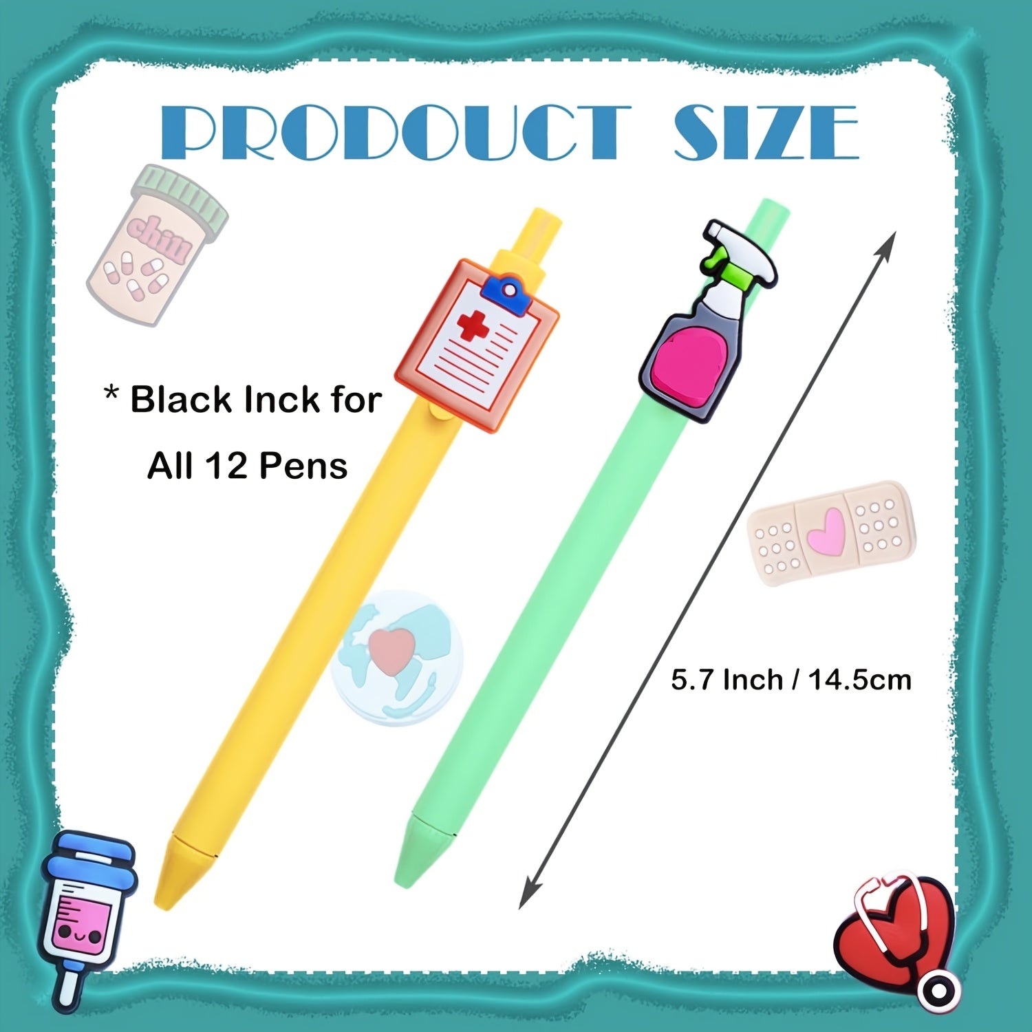 Cute Nurse Themed Pen Set for Nurses Medical Students Assistants Fine Plastic