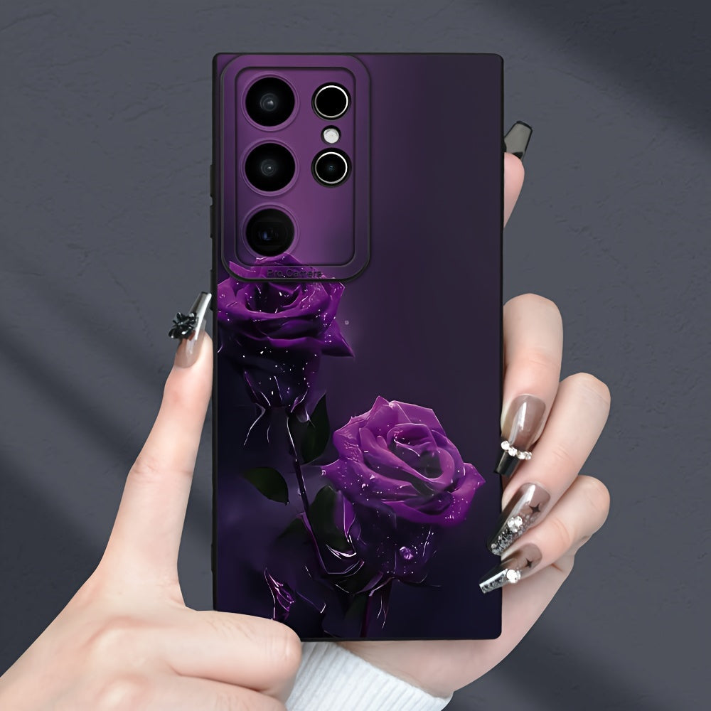 Rose Pattern TPU Phone Case with Lens Protector for Samsung Galaxy Models Full Protection Anti-Fingerprint