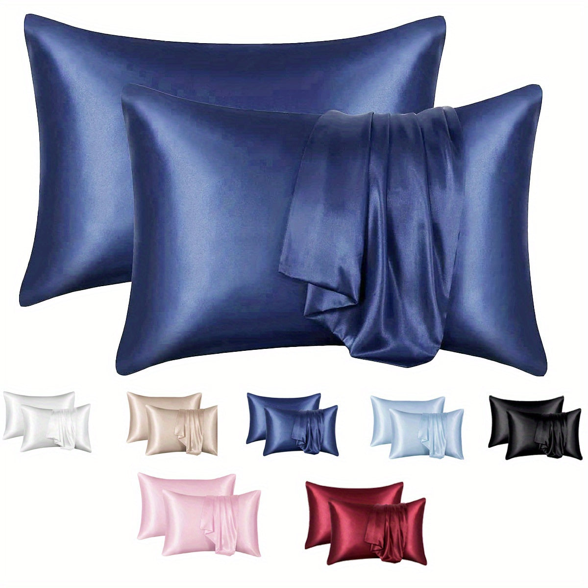 Soch va teri uchun 2 ta saten yostiq qoplamasi to'plami, hashamatli yumshoq yostiq qoplamalari, yotoqxona, divan, talabalar xonasi yoki uy bezaklari uchun yuqori sifatli konvert yostiq qoplamalari, yostiq yadro kiritilmagan.