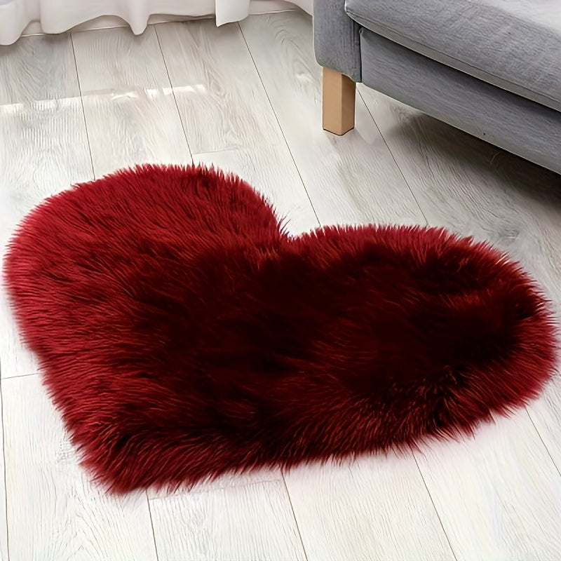 Heart-Shaped Faux Fur Area Rug Soft Plush Non-Slip Cozy Mat for Bedroom or Living Room