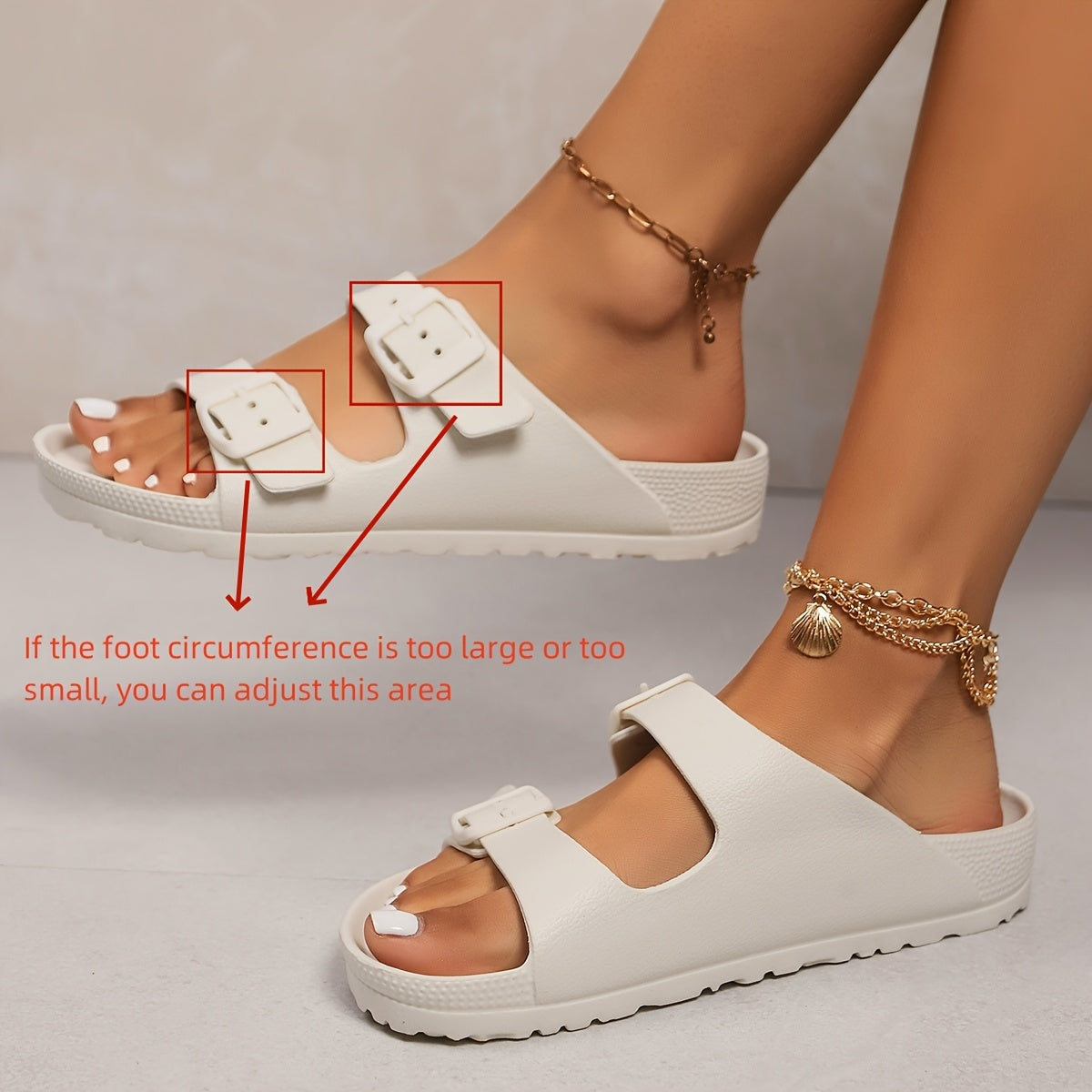 Women's Casual EVA Rubber Slippers Adjustable Double Buckle Anti-slip All Seasons
