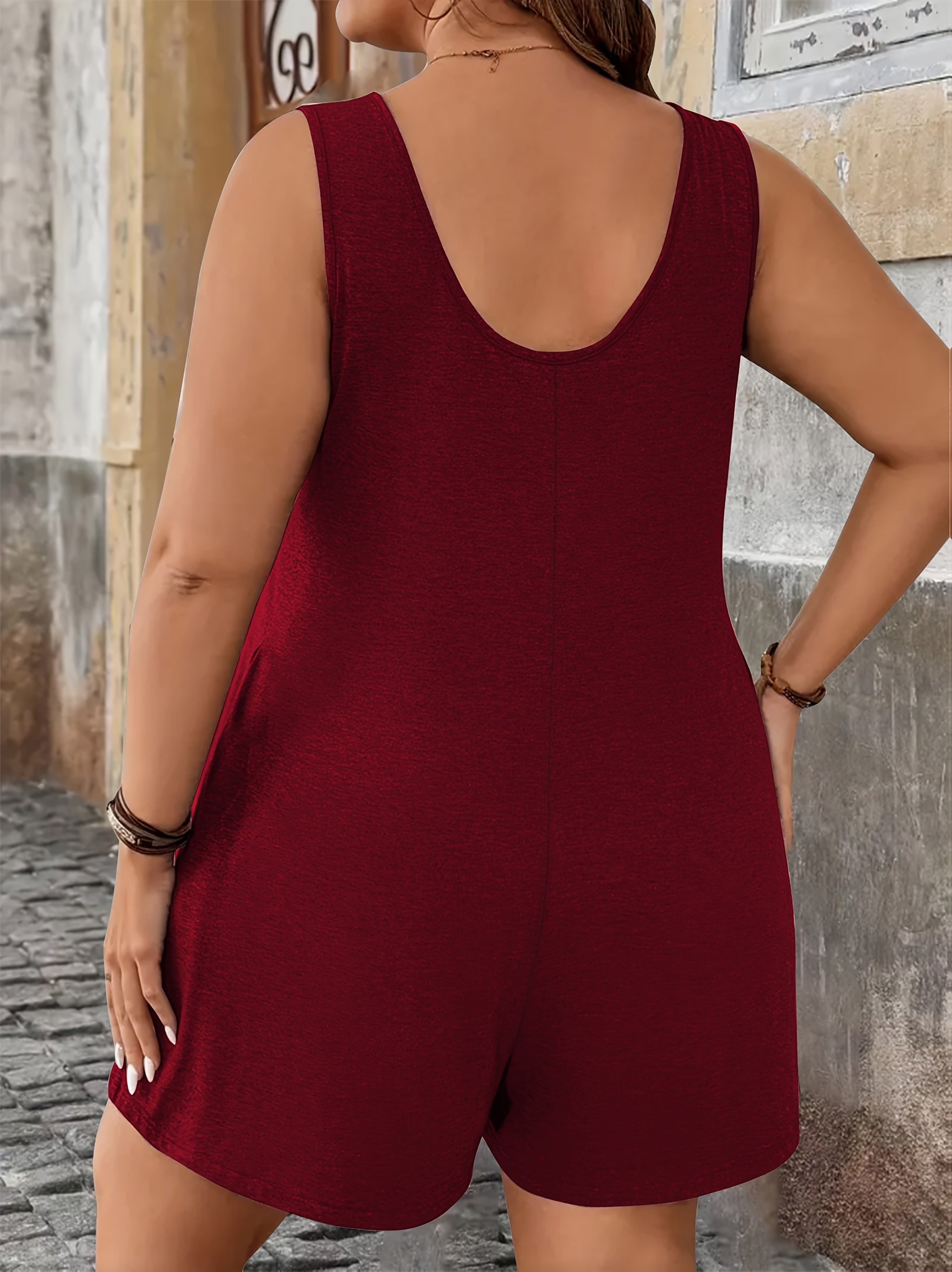 Women's Plus Size Sleeveless Jumpsuit with Pockets Solid Color Summer Casual