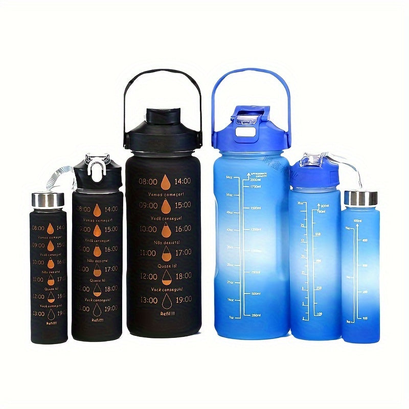 Set of 3 Sports Water Bottles with Time Marker Leakproof One-Click Open Lid for Fitness and Outdoor Activities