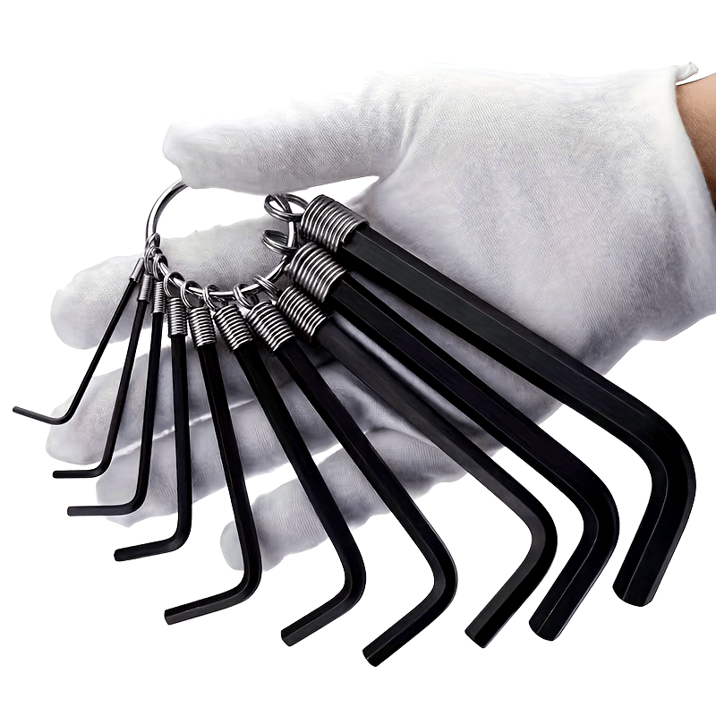 Set de 10 piezas de llaves hexagonales métricas e imperiales, forma en L, brazo corto, herramientas manuales