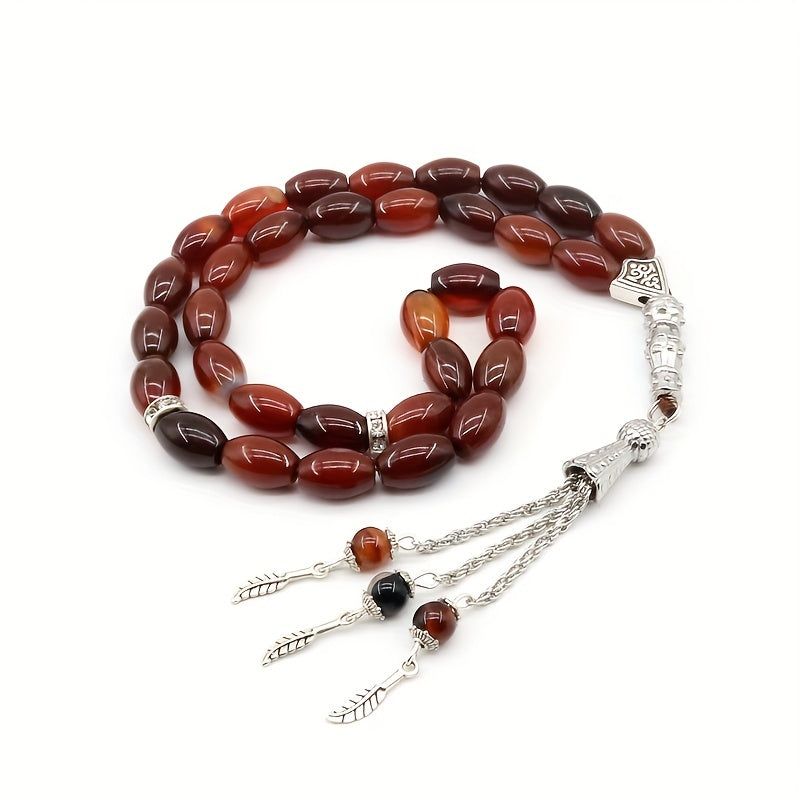 Agate Oval Tasbih Muslim Prayer Beads Rosary Eid Gift Set for Men Women