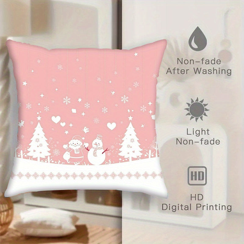 Set of 2 Pink Christmas Throw Pillow Covers 45.72cm Square Polyester Digital Print for Living Room Bedroom Car
