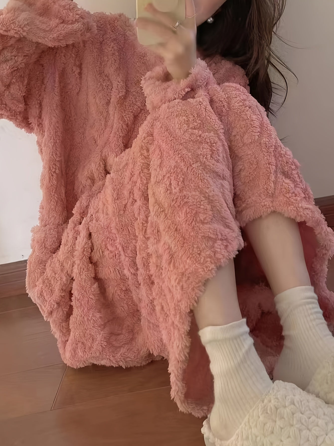 Vestido de talla grande para mujer cálido de manga larga para invierno, mono sobre la rodilla