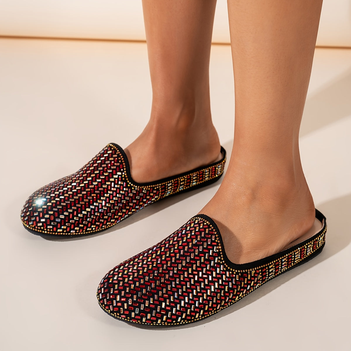 Women Geometric Rhinestone Slip-On Flats Comfortable Casual Shoes