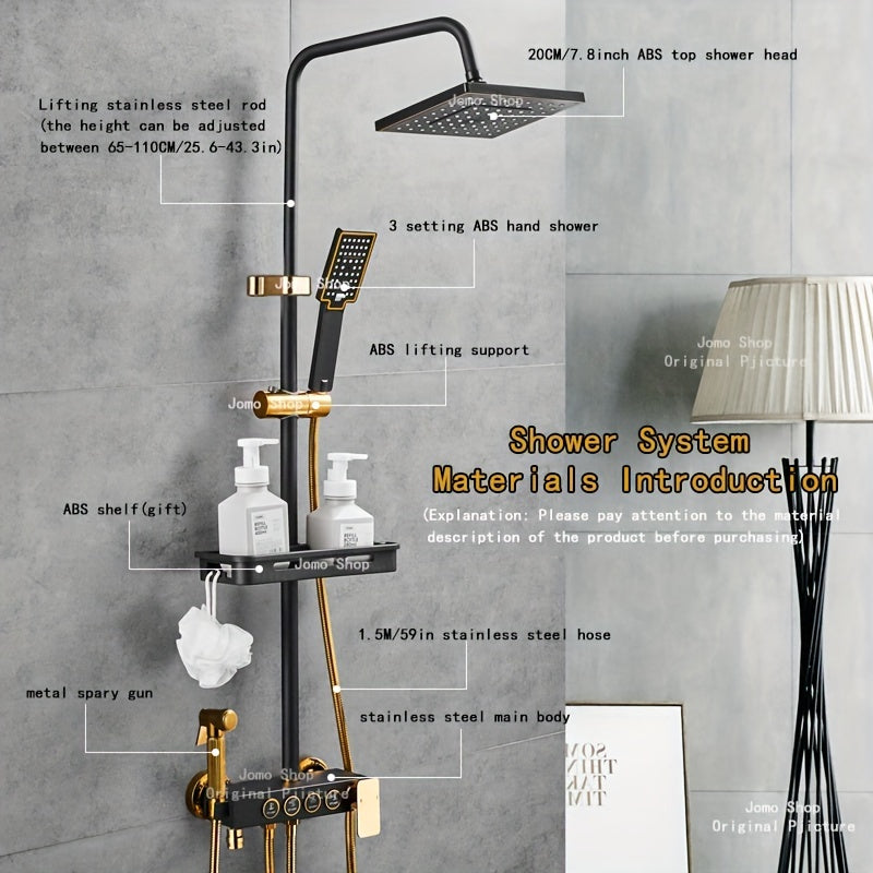Black and Gold Bathroom Shower System with Rain Showerhead Handheld Tub Faucet and Mixer