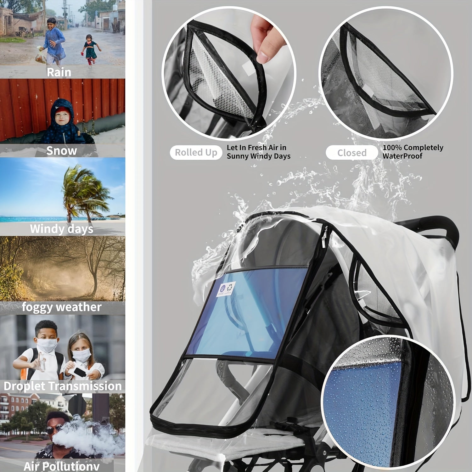 Stroller Rain Cover Waterproof EVA Material for Travel and Outdoor Use