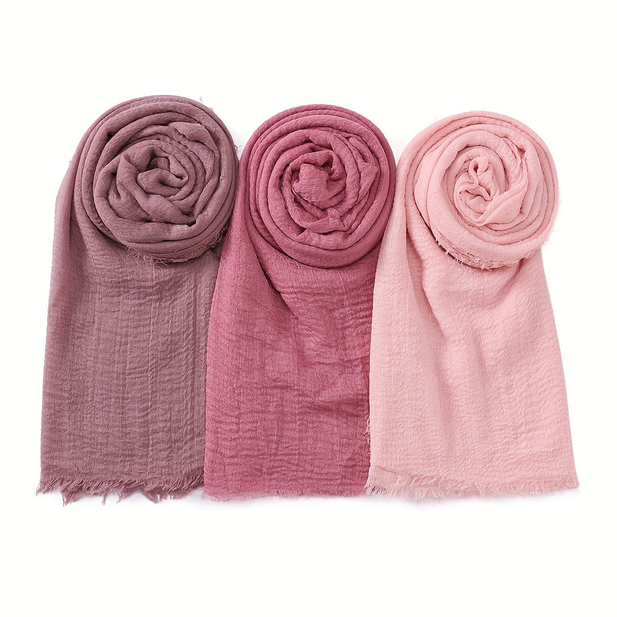 Set of 3 Minimalist Bubble Pleated Hijabs Solid Colors Breathable Casual Scarves