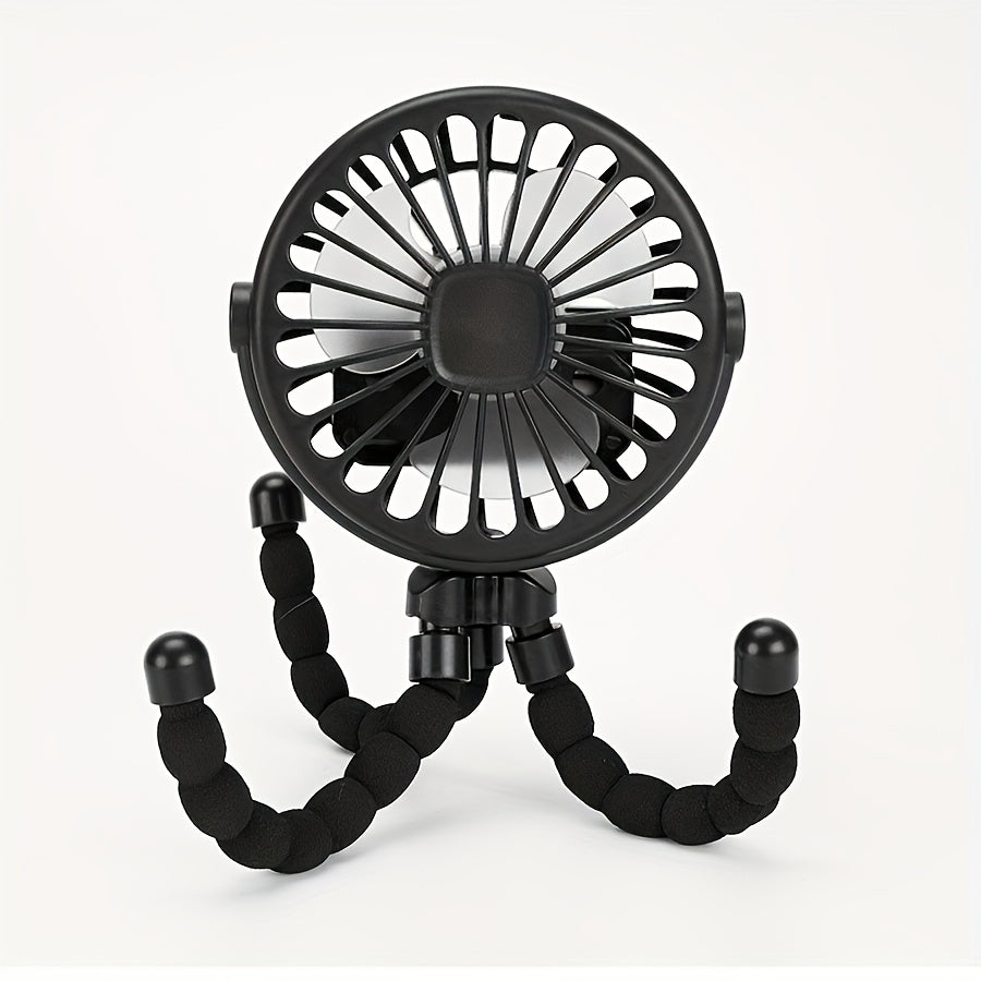 Mini USB Rechargeable Fan with Octopus Design 3 Speeds Hanger Stand for Stroller Outdoor Desk
