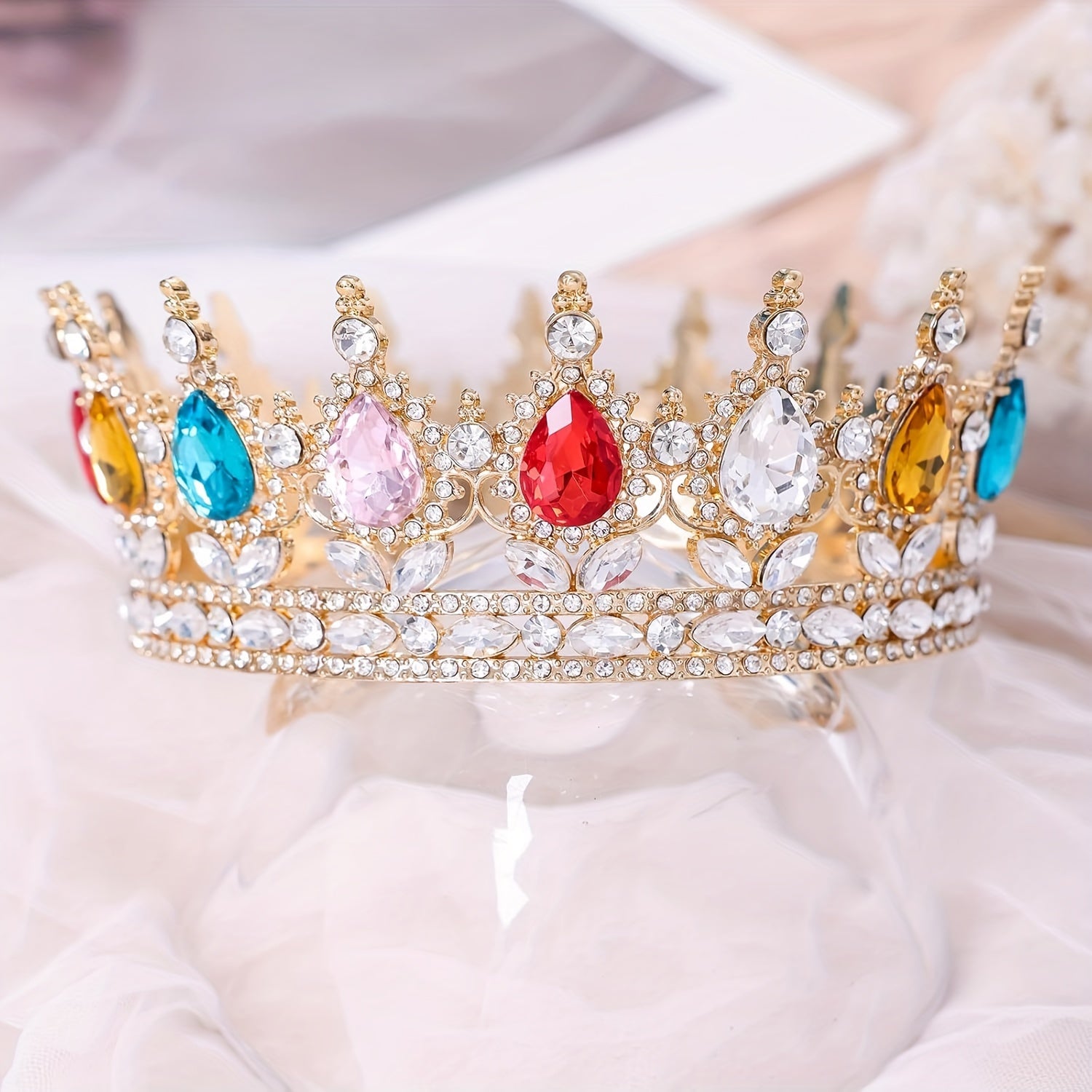 Round Crown Hair Accessory for Princess Bridal Wedding or Birthday