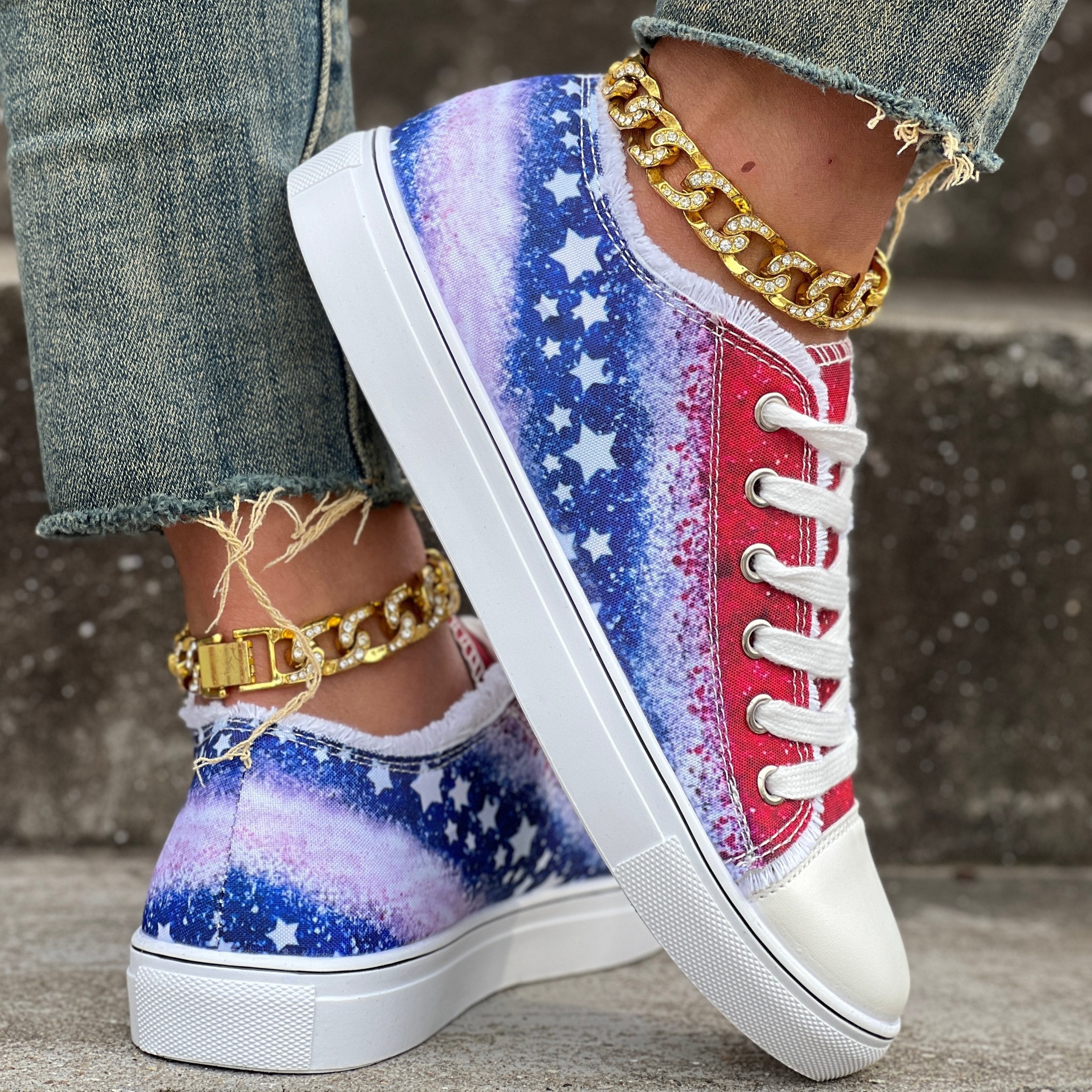 Women's Canvas Casual Shoes, Star Pattern, Lightweight Outdoor Sneakers