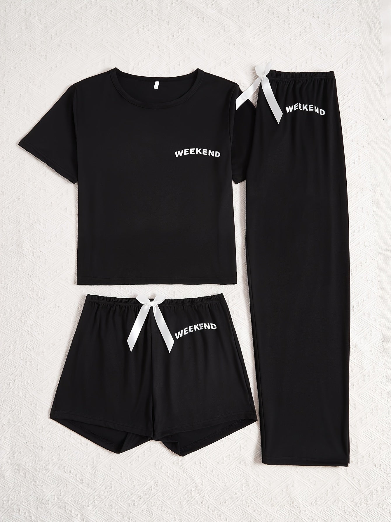 Women's Letter Print Casual Pajama Set Short Sleeve Top Shorts Pants All-Season