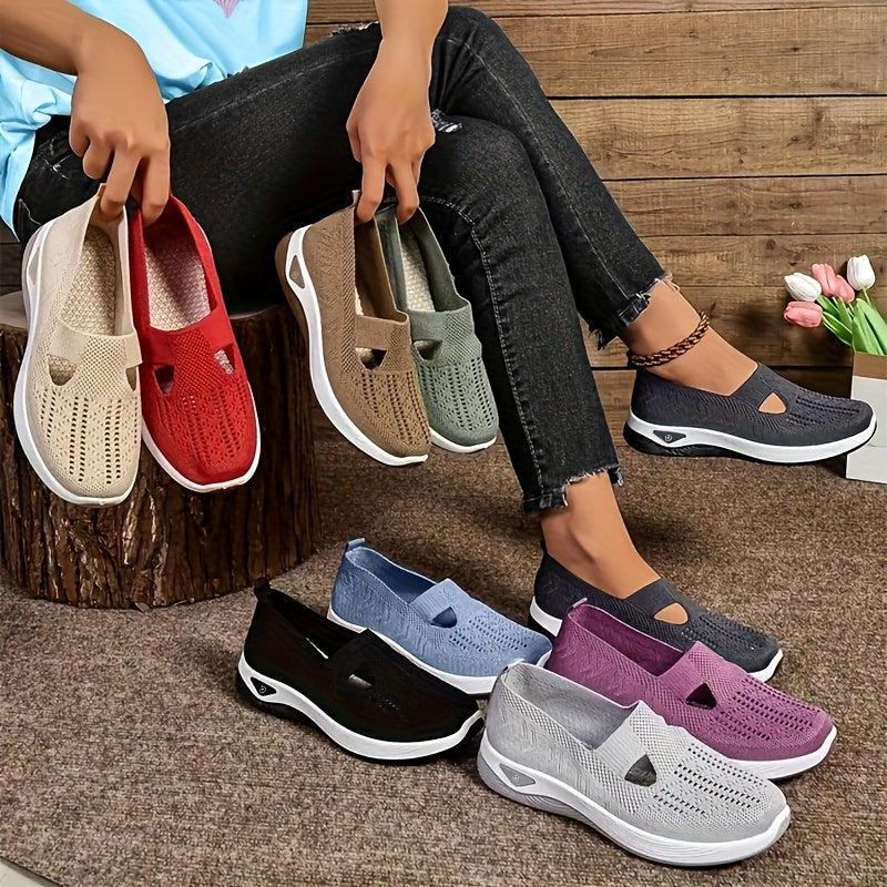 Women's Breathable Knitted Sneakers Lace-Up Sports Shoes