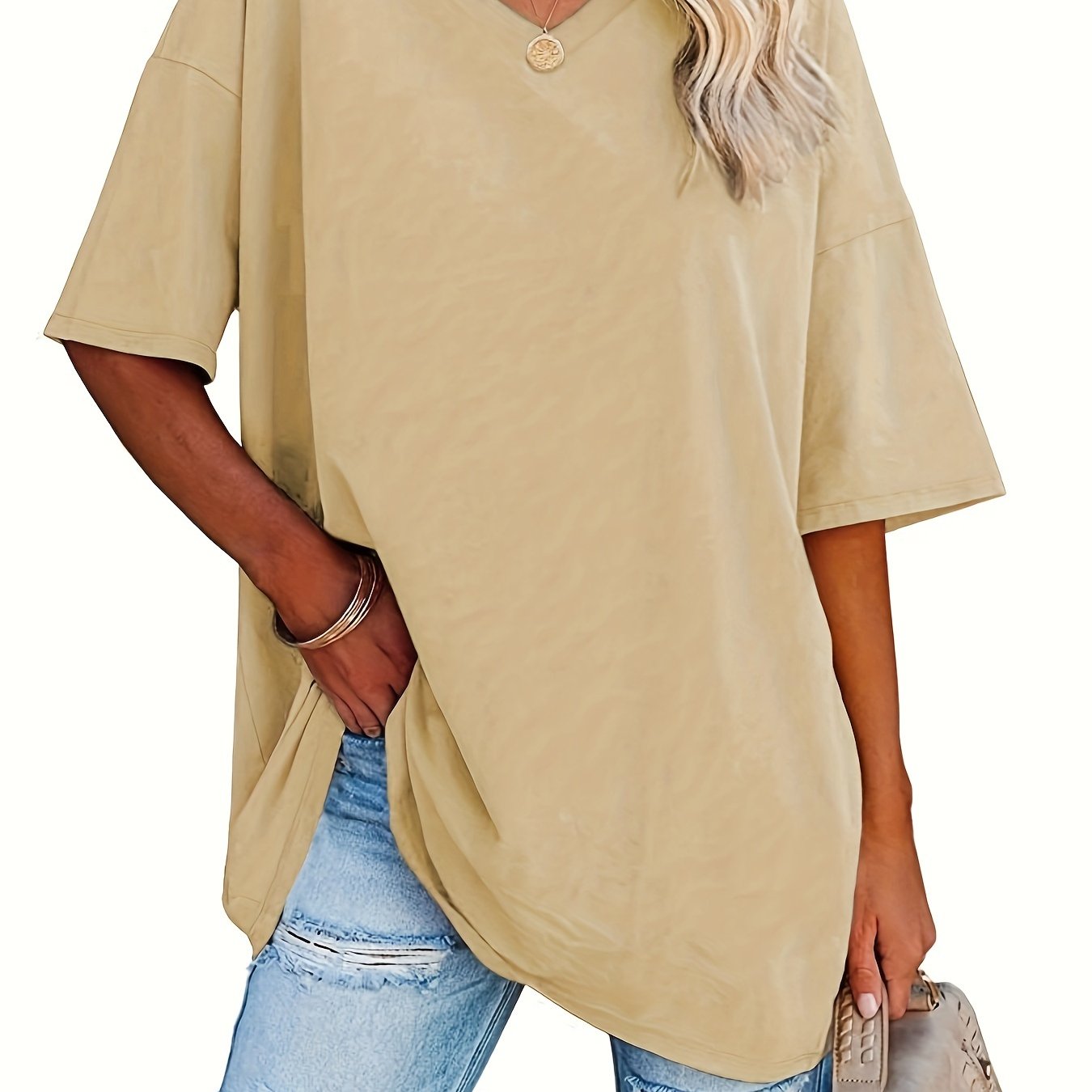 Women's V-Neck Loose Fit Blouse Solid Color Spring Summer Casual Formal