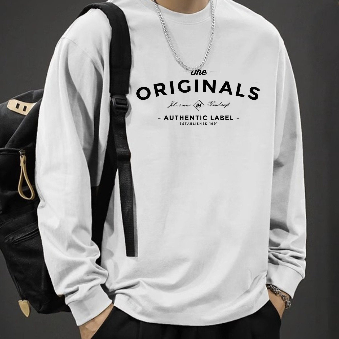 Men's Long Sleeve Cotton T-Shirt with Alphabet Pattern Crew Neck Casual Spring Fall