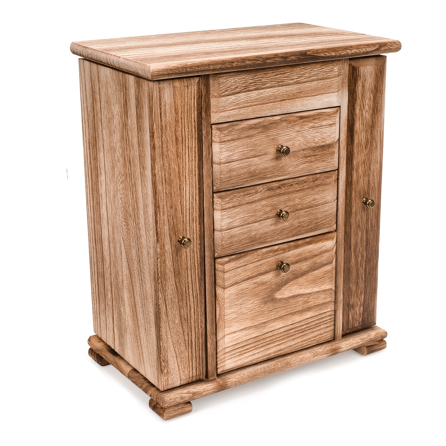 Organizador de joyas de madera rústica con espejo y 4 capas para anillos, pendientes y collares