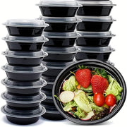 30-50 Black Plastic Food Storage Bowls with Lids, Leakproof, Microwave Safe