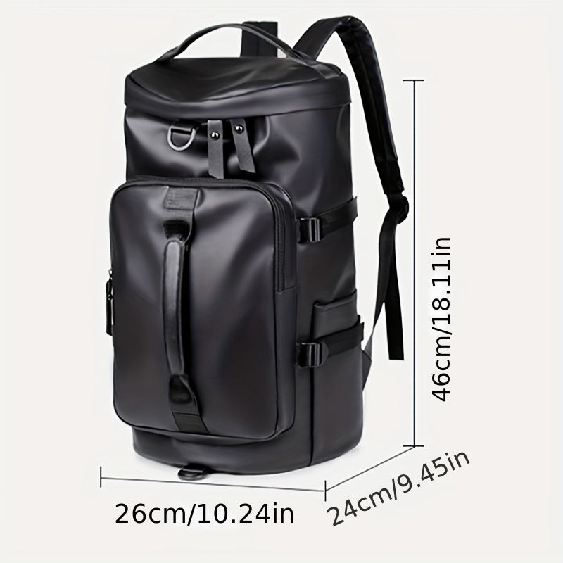 Durable PU Material Travel Backpack for Men Women Gray Black Casual Sports Fitness Carry-On