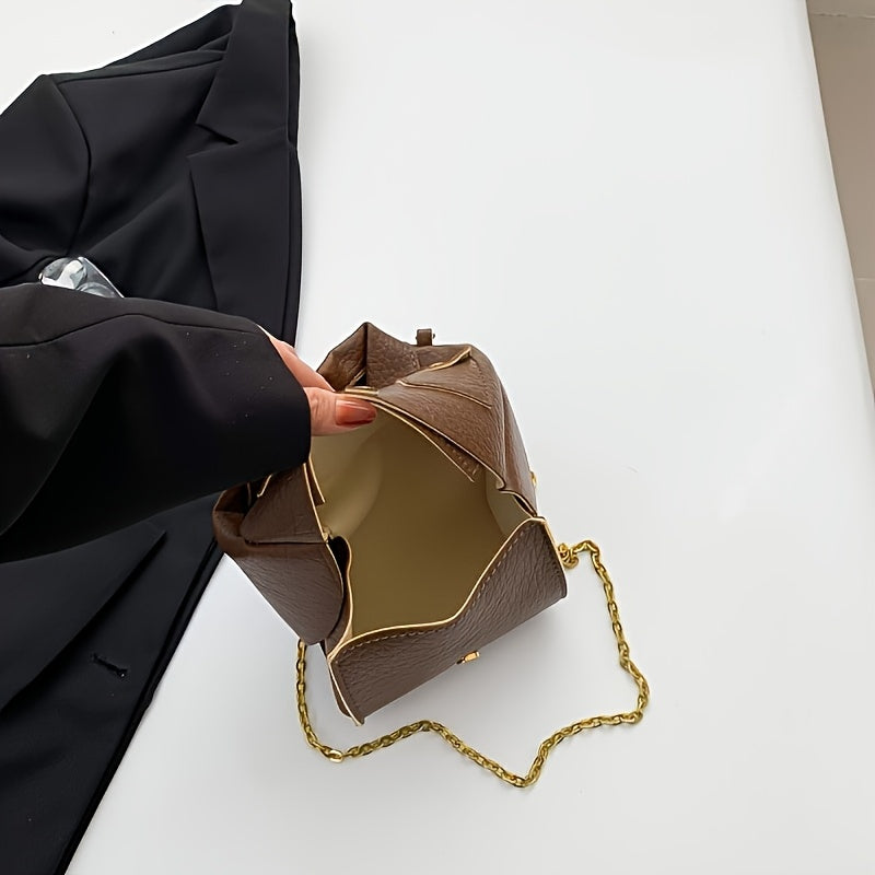 Women's Faux Leather Crossbody Bag with Metal Chain Strap and Mobile Phone Pouch