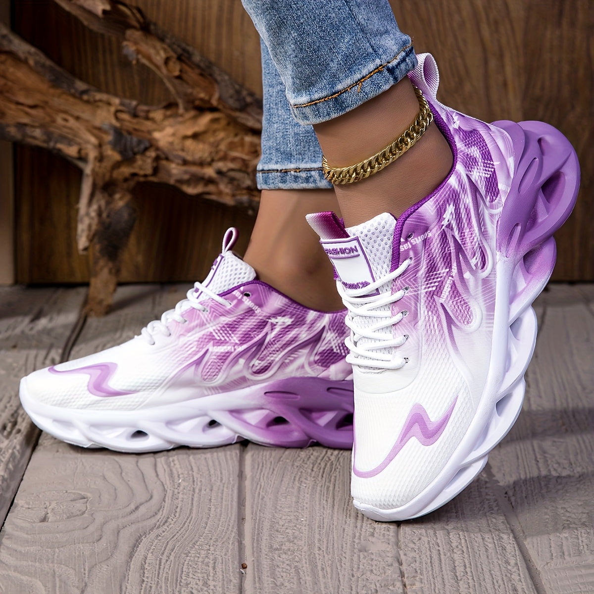 Women’s Gradient Flame Running Shoes Breathable Knit Upper EVA Sole Athletic Sneakers