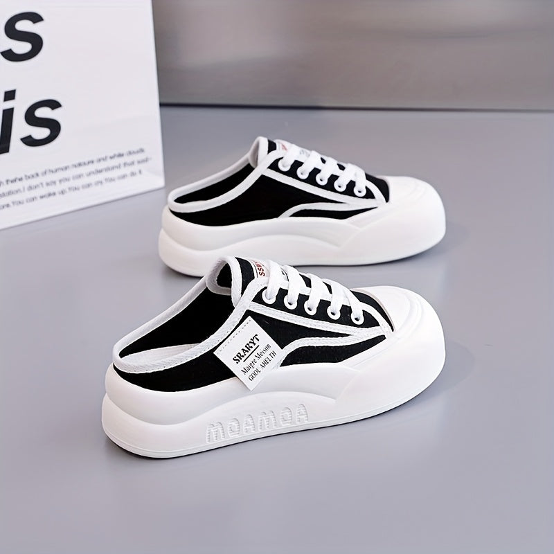 Women'S Breathable Canvas Sneakers Half-Top Thick Sole Flat Heel All-Season