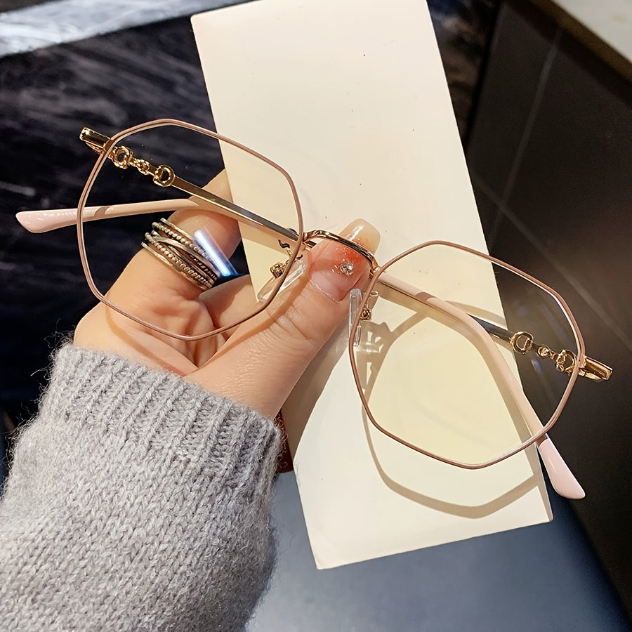 Gafas de bloqueo de luz azul para mujer con montura polygonal dorada para uso en ordenador y al aire libre