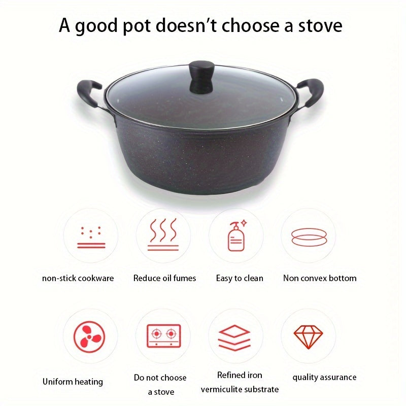 Durable Korean-Style Soup Pot with Lid for Noodles and Stews, Dishwasher Safe