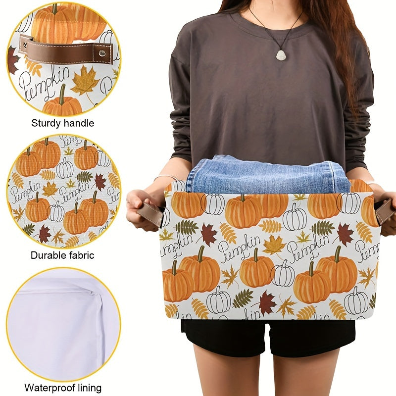 Autumn Thanksgiving Pumpkin Leaf Fabric Storage Basket for Clothes and Home Organization