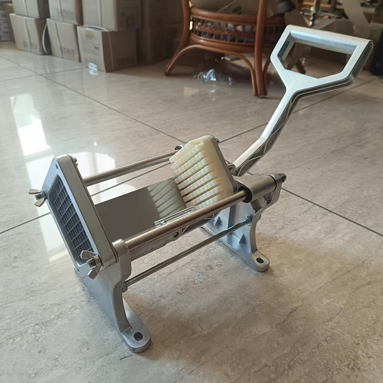 Commercial Aluminum French Fry Cutter with Stainless Steel Blades, Multi-Function Potato Slicer