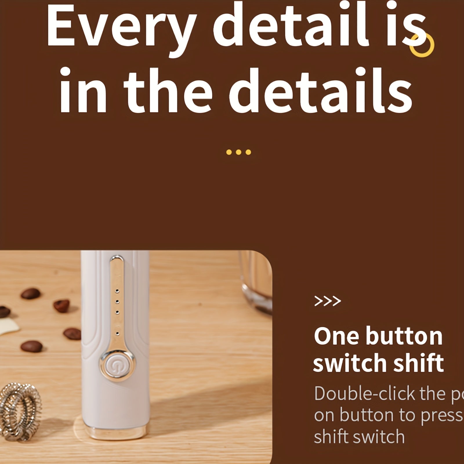 White Handheld Milk Frother with Stainless Steel Whisk and Interchangeable Heads