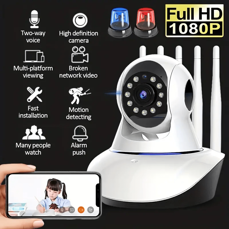 1080P HD WiFi Indoor Security Camera with PTZ Night Vision Two-Way Audio Smart Home System