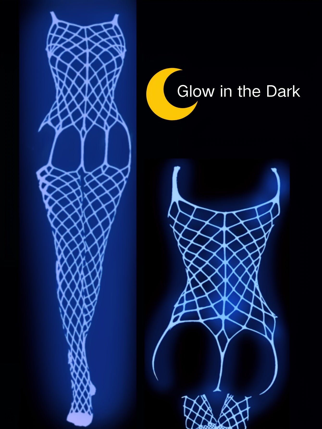 Women's Blue Glow-in-the-Dark Hollow-Out Breathable Open-Crotch Pantyhose