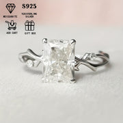 Women's Engagement Ring 2ct Rectangular Moissanite Thorn Branch Design Gift for Valentine's Day