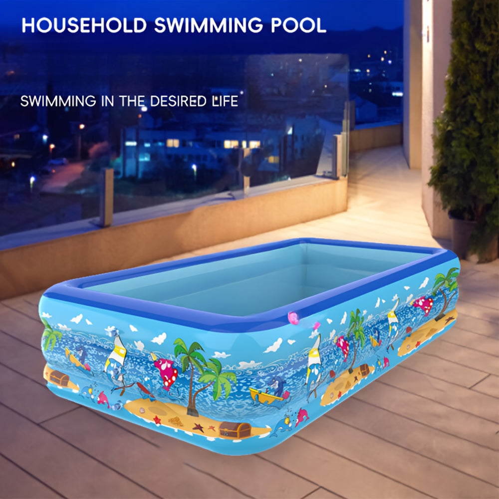 Family Size PVC Paddling Pool with Inflatable Top Ring and Thickened Marine Ball Pit Design