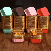 Set of 50 Colorful Foil Cupcake Liners with Lids, Oil-Proof Muffin Cups for Baking