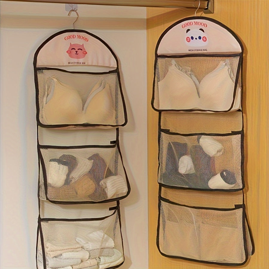 3-Tier Hanging Wardrobe Organizer Mesh Storage Rack for Socks Underwear Closet Space Saver