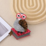 Cute Acrylic Bird Brooch for Women Men Cartoon Book Glasses Retro Pin Accessories