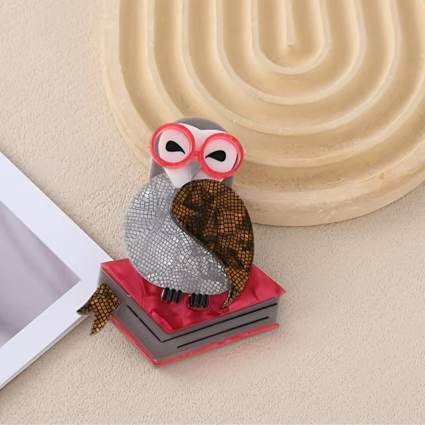 Cute Acrylic Bird Brooch for Women Men Cartoon Book Glasses Retro Pin Accessories