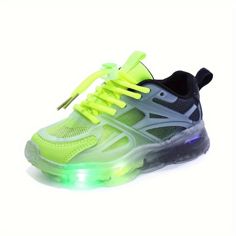 Kids Summer Racing Flats with LED Lights Glitter Stripes Low Top Breathable Mesh Sneakers