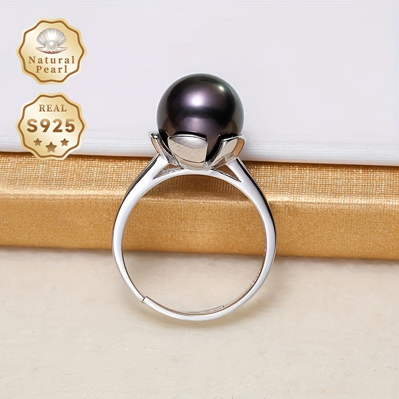Women's Pearl Ring 10-11mm Black Tahitian Silver Open Jewelry