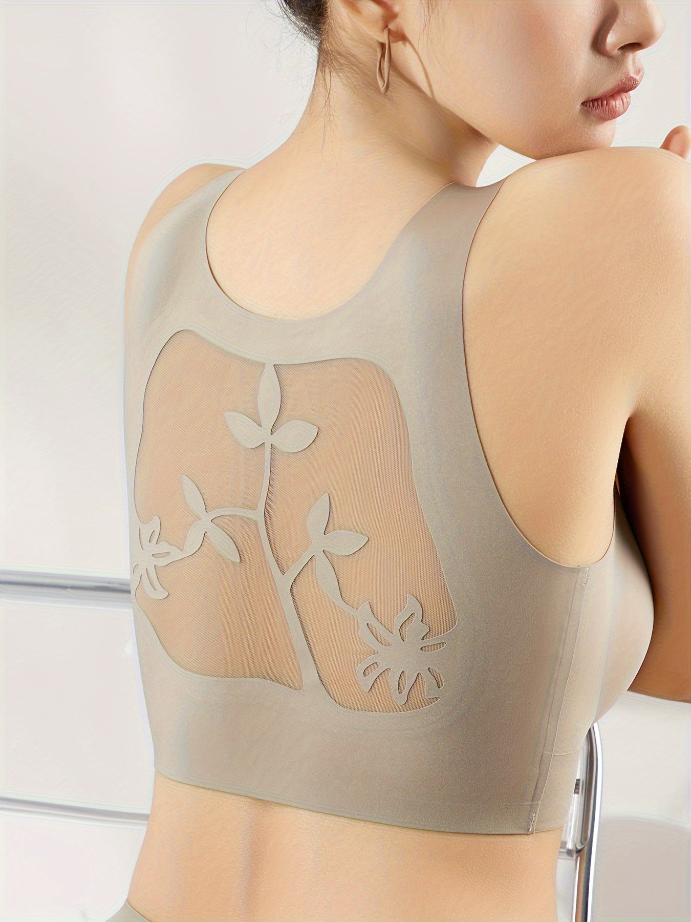 Women's Wireless Lace Back Bra with Removable Padding and Anti-Sagging Support