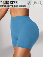 Plus Size Women's High-Waisted Tummy Control Biker Shorts Yoga Workout Short