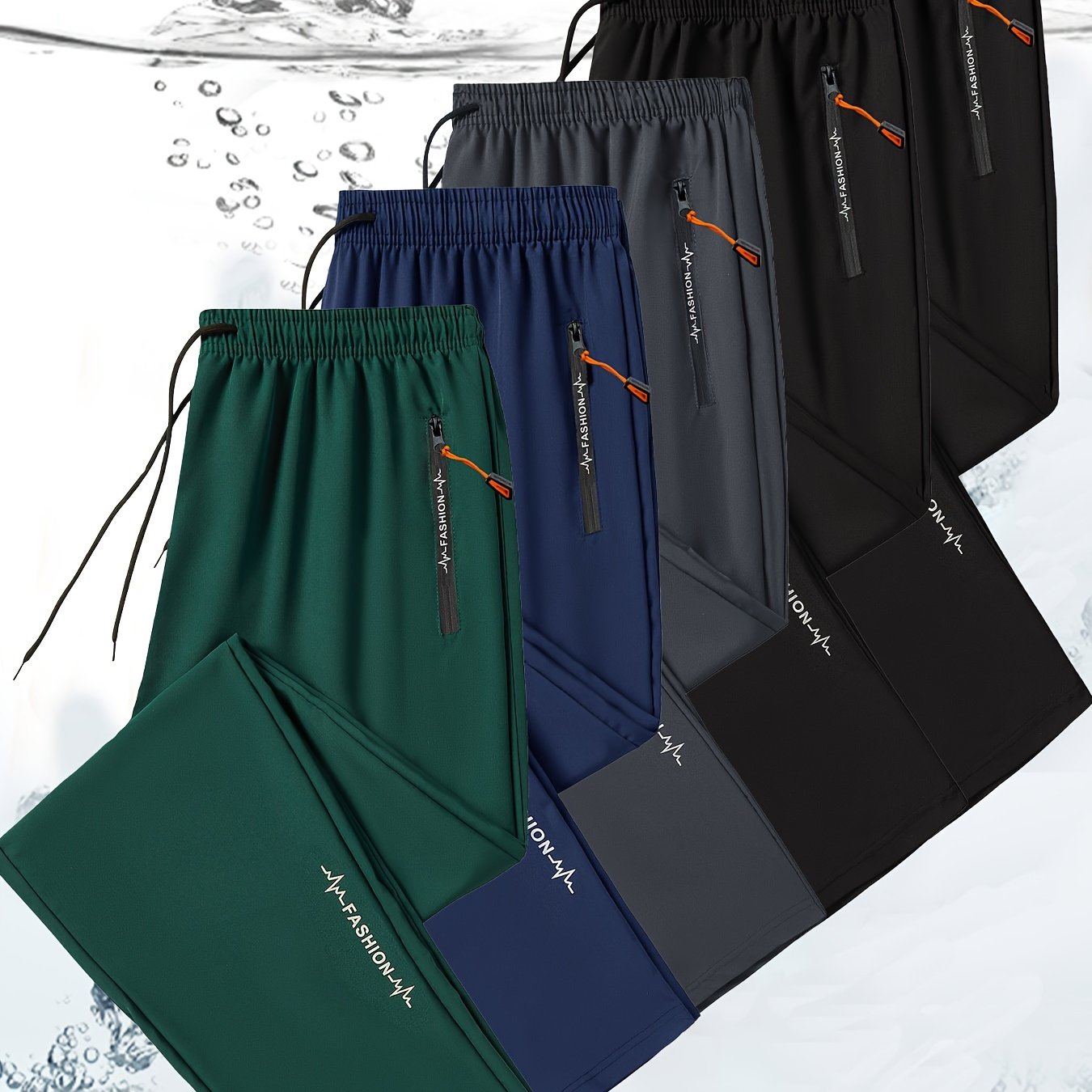 Pantalones deportivos casuales para hombre con bolsillo con cremallera, poliéster ligero, cintura con cordón, estilo deportivo, set de 5