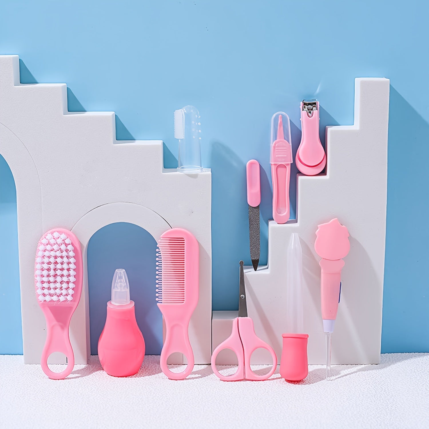 Baby Care Kit Set of 10 Pieces for Newborns with Ear-Picking Spoon Nail Clippers Comb Brush and Medicine Feeder