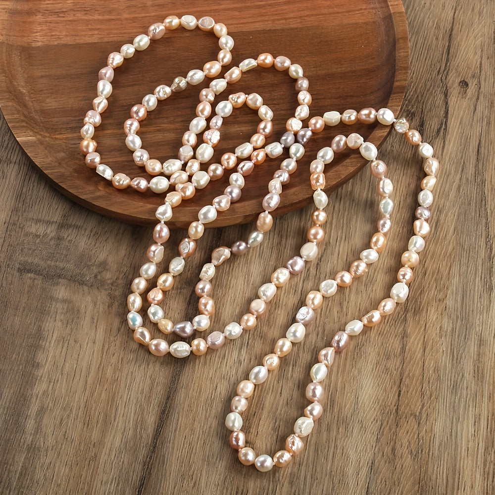 Women's Bohemian Pearl Necklace Natural Irregular Beads Orange Heart 160cm White Purple