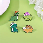 Set of 4 Cartoon Dinosaur Brooch Pins Alloy Minimalist Cute Novelty Accessories