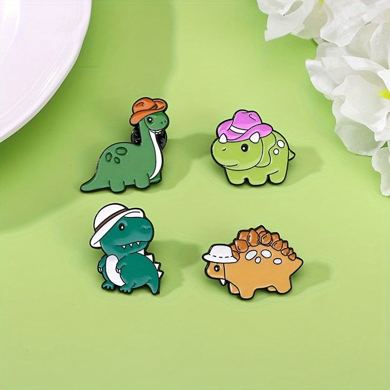Set of 4 Cartoon Dinosaur Brooch Pins Alloy Minimalist Cute Novelty Accessories
